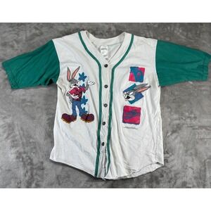 VTG Sun Sportswear‎ Bugs Bunny Baseball Jersey Women Medium White Green 1994 90s